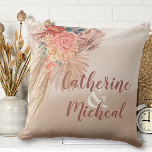 Pampas Grass Dried Floral Terracotta Boho Wedding Cushion