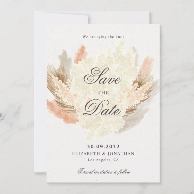 Pampas grass dried flowers boho save the date (Front)