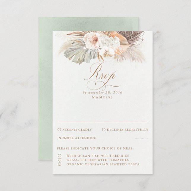 Pampas Grass Dried Foliage Wedding RSVP (Front/Back)