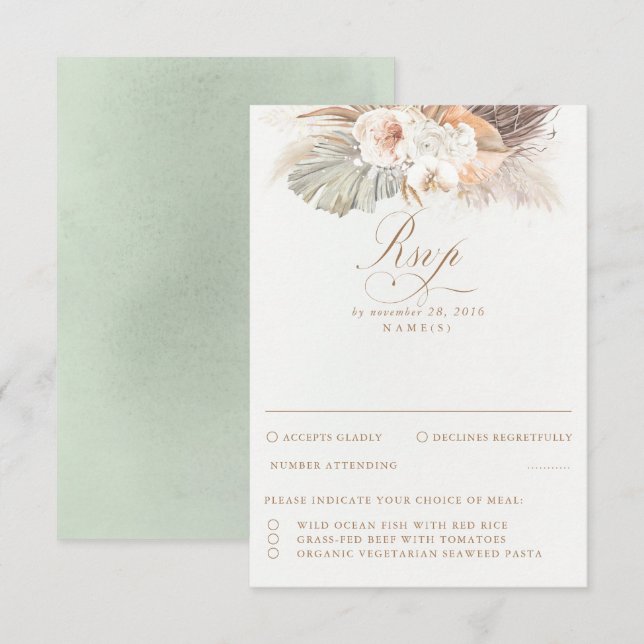 Pampas Grass Dried Foliage Wedding RSVP Card (Front/Back)