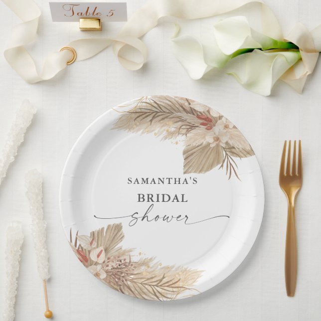 Pampas Grass Dried Palm Bridal Shower Paper Plate (Wedding)