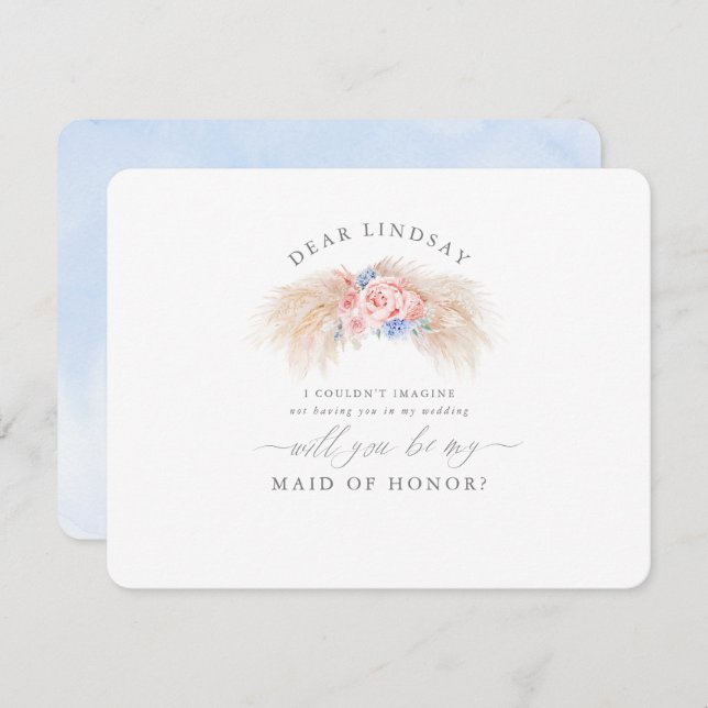 Pampas Grass Dusty Blue Bridesmaid Proposal Invitation (Front/Back)