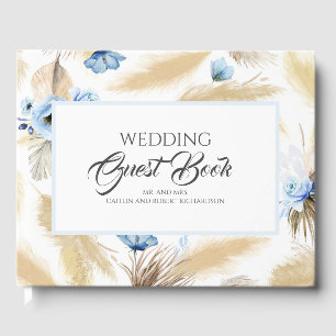 Pampas Grass Dusty Blue Floral Wedding Guest Book