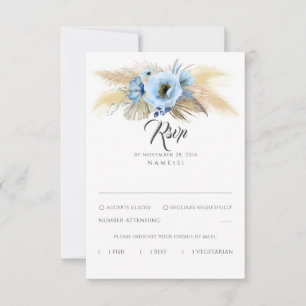Pampas Grass Dusty Blue Floral Wedding RSVP Card