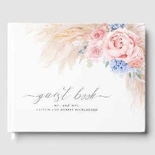 Pampas Grass Dusty Blue Pink Wedding Guest Book