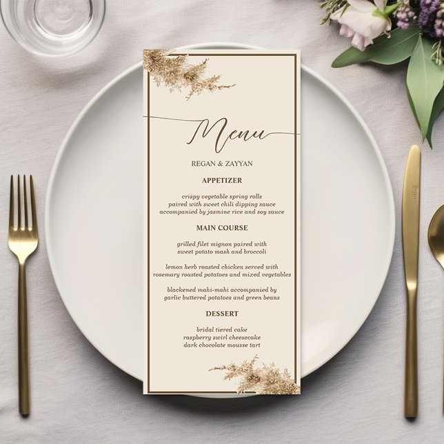 Pampas Grass Earthy Bohemian Exotic Wedding Menu (Creator Uploaded)