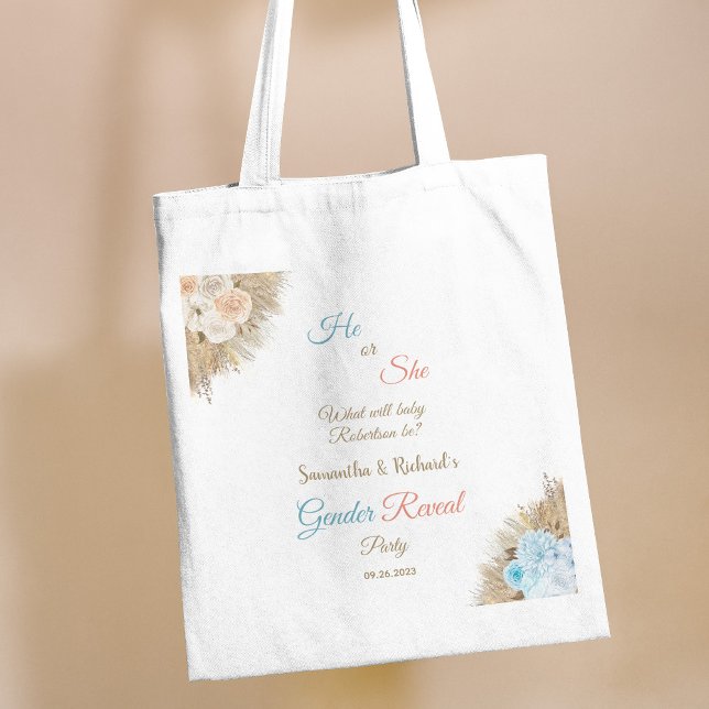 Pampas Grass Elegant Gender Reveal Baby Shower Tote Bag (Creator Uploaded)