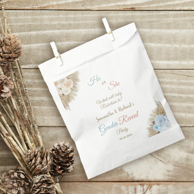Pampas Grass Elegant Gender Reveal Party He or She Favour Bag (Creator Uploaded)
