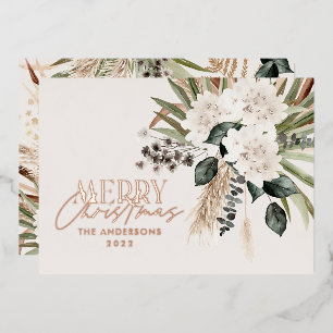 Pampas grass eucalyptus moody modern boho foil hol foil holiday card