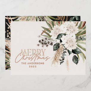 Pampas grass eucalyptus moody modern boho foil holiday card