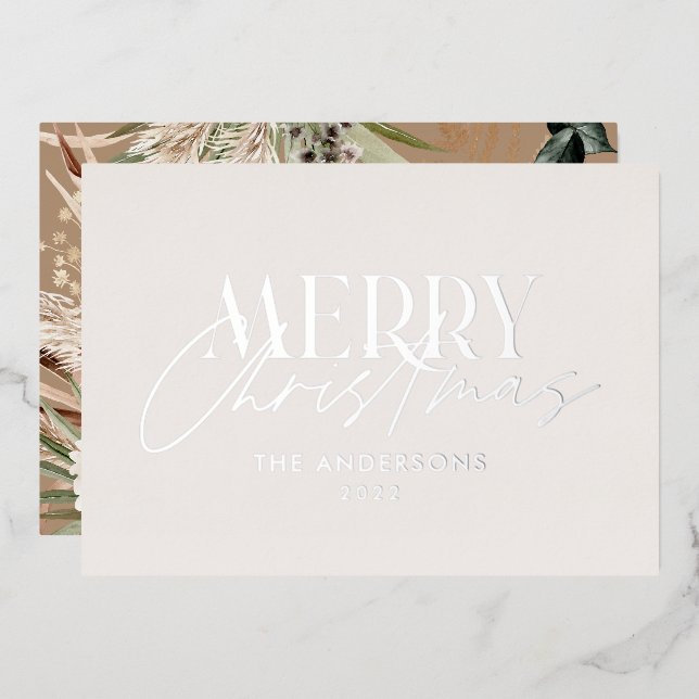 Pampas grass eucalyptus moody modern terracotta foil holiday card (Front/Back)