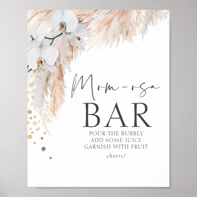 Pampas Grass Floral Baby Shower Mum-osa Bar Poster (Front)