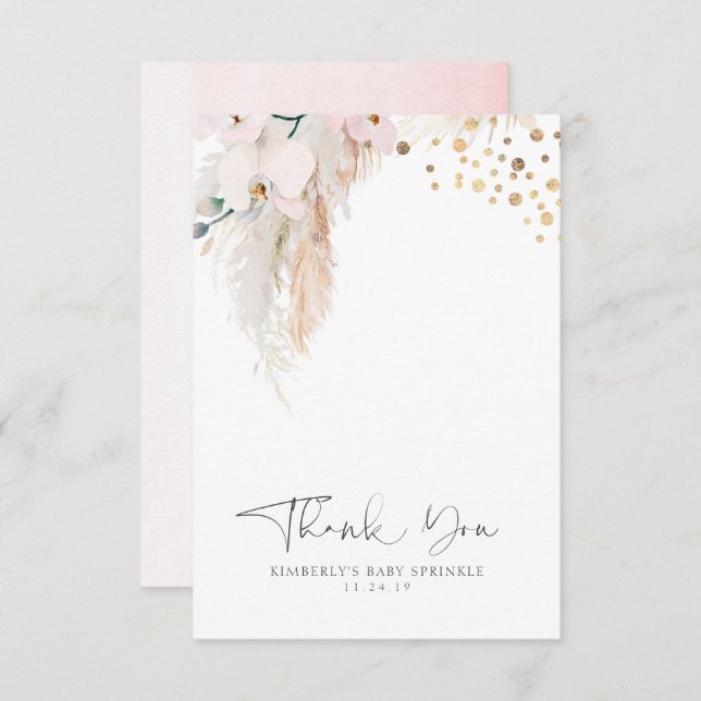 Pampas Grass Floral Baby Shower Small Thank You (Front/Back)