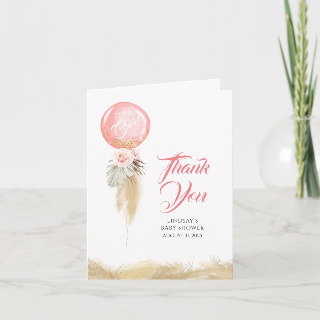 Pampas Grass Floral Balloon Garland Thank You Card (Front)
