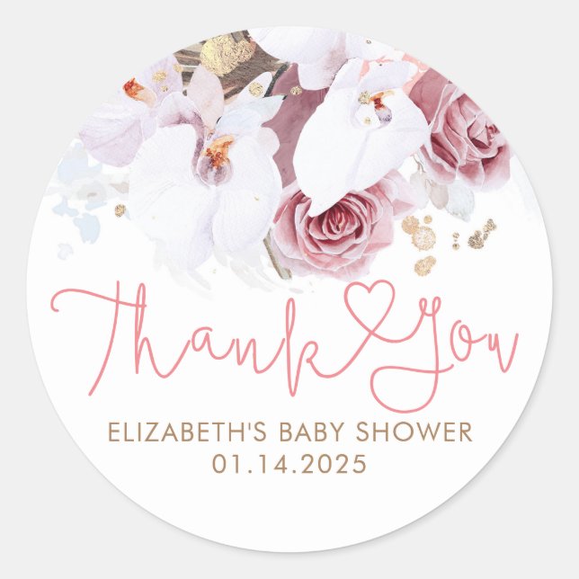 Pampas Grass Floral Boho Baby Shower Thank You Classic Round Sticker (Front)