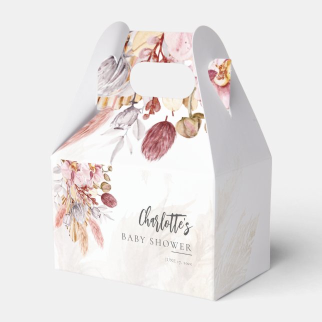 Pampas Grass Floral Boho Girl Baby Shower Favour Box (Front Side)