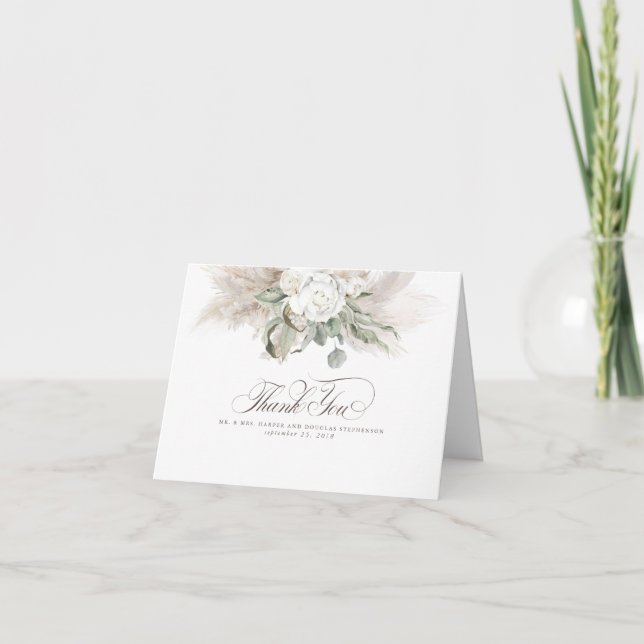 Pampas Grass Floral Boho Wedding Thank You Card (Front)