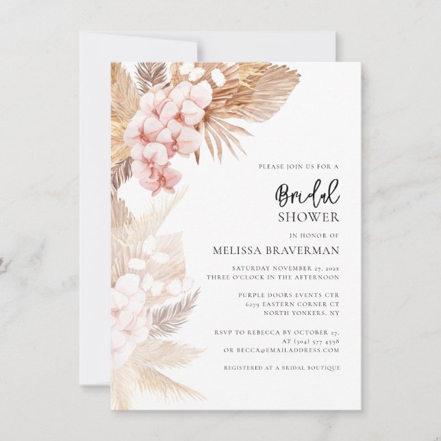 Pampas Grass Floral Bridal Shower Invitation (Front)