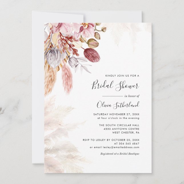 Pampas Grass Floral Bridal Shower Invitation (Front)