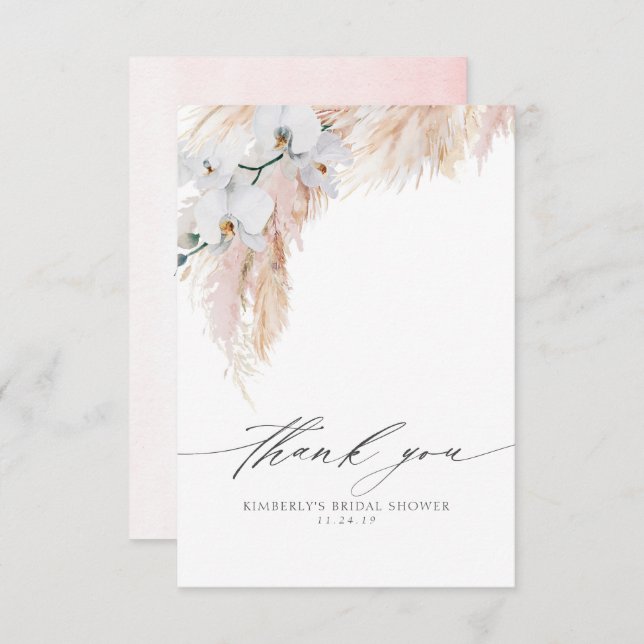 Pampas Grass Floral Bridal Shower Small Thank You (Front/Back)