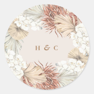 Pampas Grass Floral Bronze Soft Blush Wedding Classic Round Sticker
