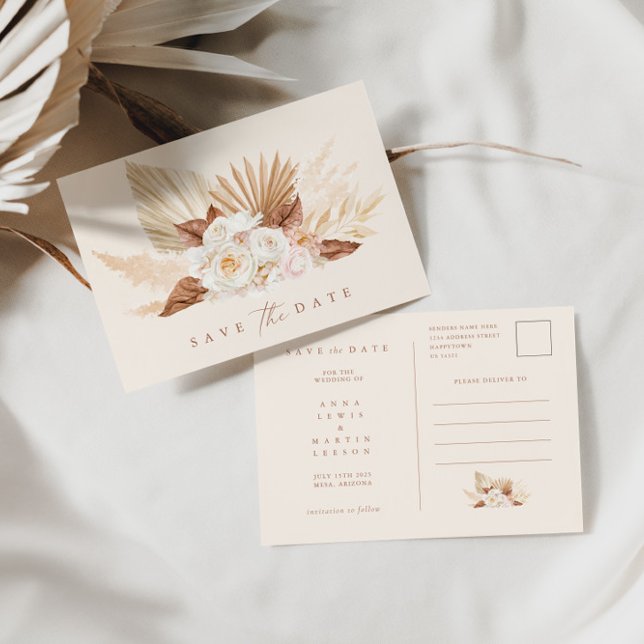 Pampas Grass Floral Brunt Orange Save The Date  Announcement Postcard (Creator Uploaded)