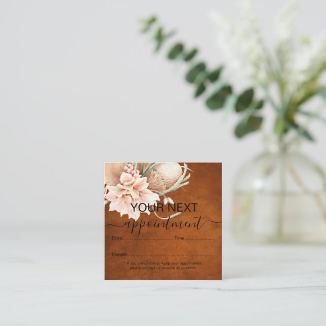 Pampas Grass Floral Burgundy Terracotta Business Appointment Card (Standing Front)
