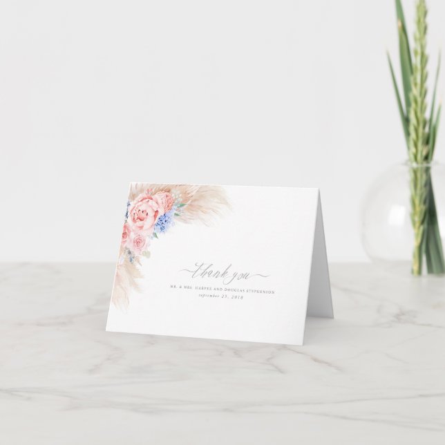 Pampas Grass Floral Elegant Wedding Thank You Card (Front)