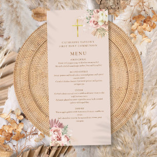 Pampas Grass Floral First Holy Communion Menu