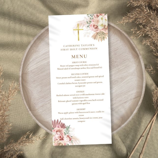 Pampas Grass Floral First Holy Communion Menu (Pampas Grass Floral First Holy Communion Menu)