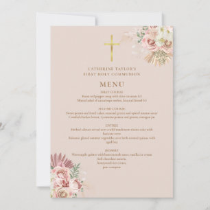 Pampas Grass Floral First Holy Communion Menu Invitation
