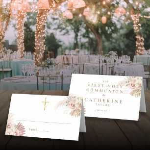 Pampas Grass Floral First Holy Communion Place Card