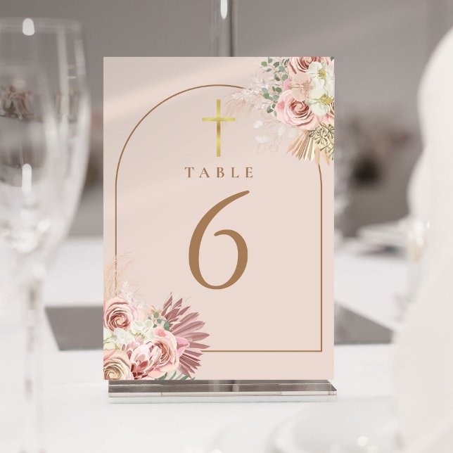 Pampas Grass Floral Gold Cross Table Numbers (Pampas Grass Floral Gold Cross Table Numbers)