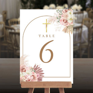 Pampas Grass Floral Gold Cross Table Numbers