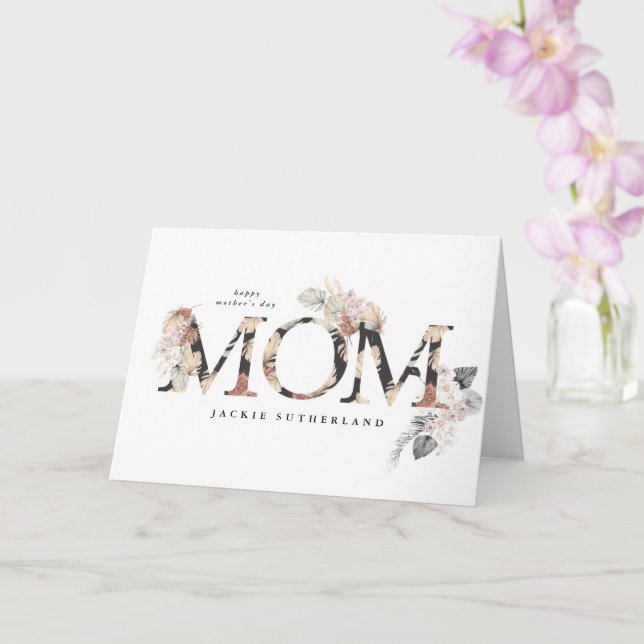 Pampas Grass Floral Photo Boho Modern Mum Day Card (Orchid)