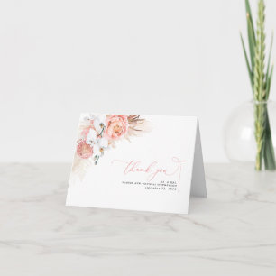 Pampas Grass Floral Pink Wedding Thank You Card