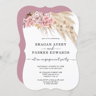 Pampas Grass Floral Rose and Purple Engagement Invitation
