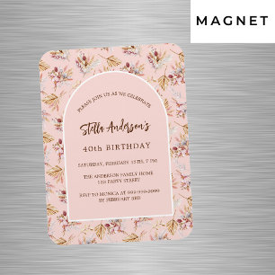Pampas grass floral rose gold birthday invitation magnet