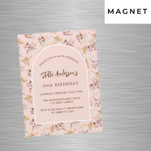 Pampas grass floral rose gold luxury birthday magnetic invitation