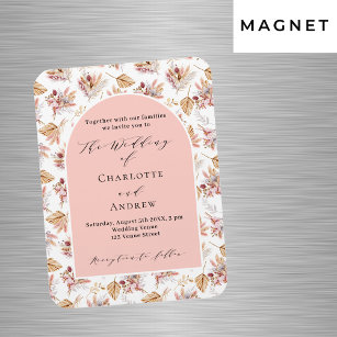 Pampas grass floral rose gold wedding invitation magnet