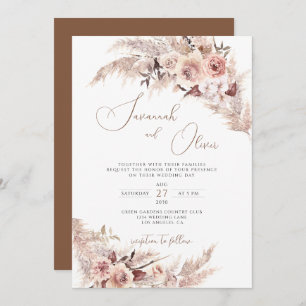 Pampas Grass Floral Terracotta Bohemian Wedding Invitation