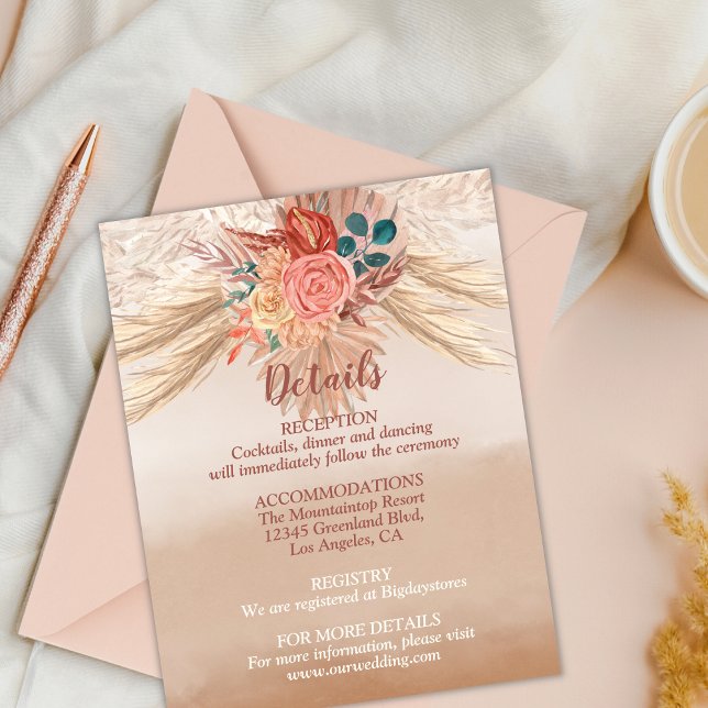 Pampas Grass Floral Terracotta Boho Chic Wedding Enclosure Card (Creator Uploaded)