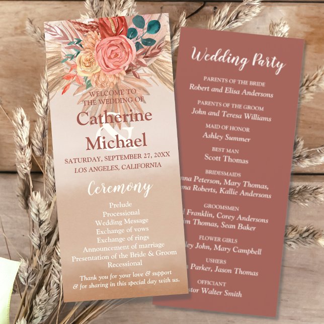 Pampas Grass Floral Terracotta Boho Chic Wedding  Program (Creator Uploaded)
