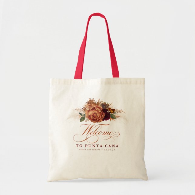 Pampas Grass Floral Terracotta Boho Wedding Tote Bag (Front)