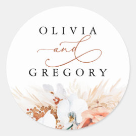 Pampas Grass Floral Terracotta Wedding Classic Round Sticker
