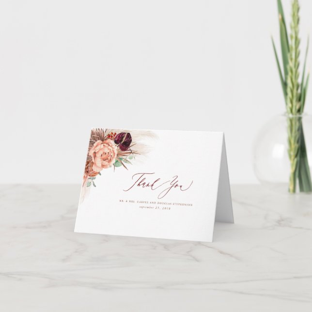 Pampas Grass Floral Terracotta Wedding Thank You Card (Front)