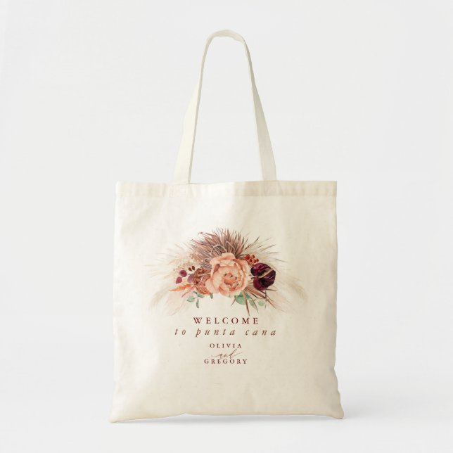 Pampas Grass Floral Terracotta Wedding Tote Bag (Front)