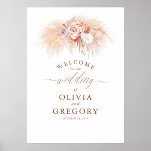 Pampas Grass Floral Terracotta Wedding Welcome  Poster