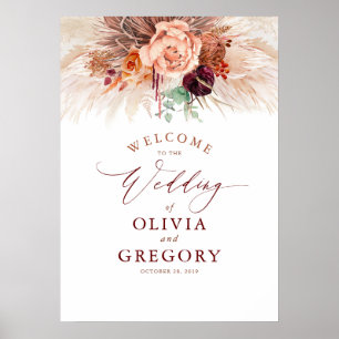 Pampas Grass Floral Terracotta Wedding Welcome  Poster