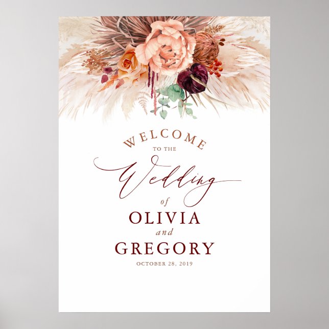 Pampas Grass Floral Terracotta Wedding Welcome  Poster (Front)